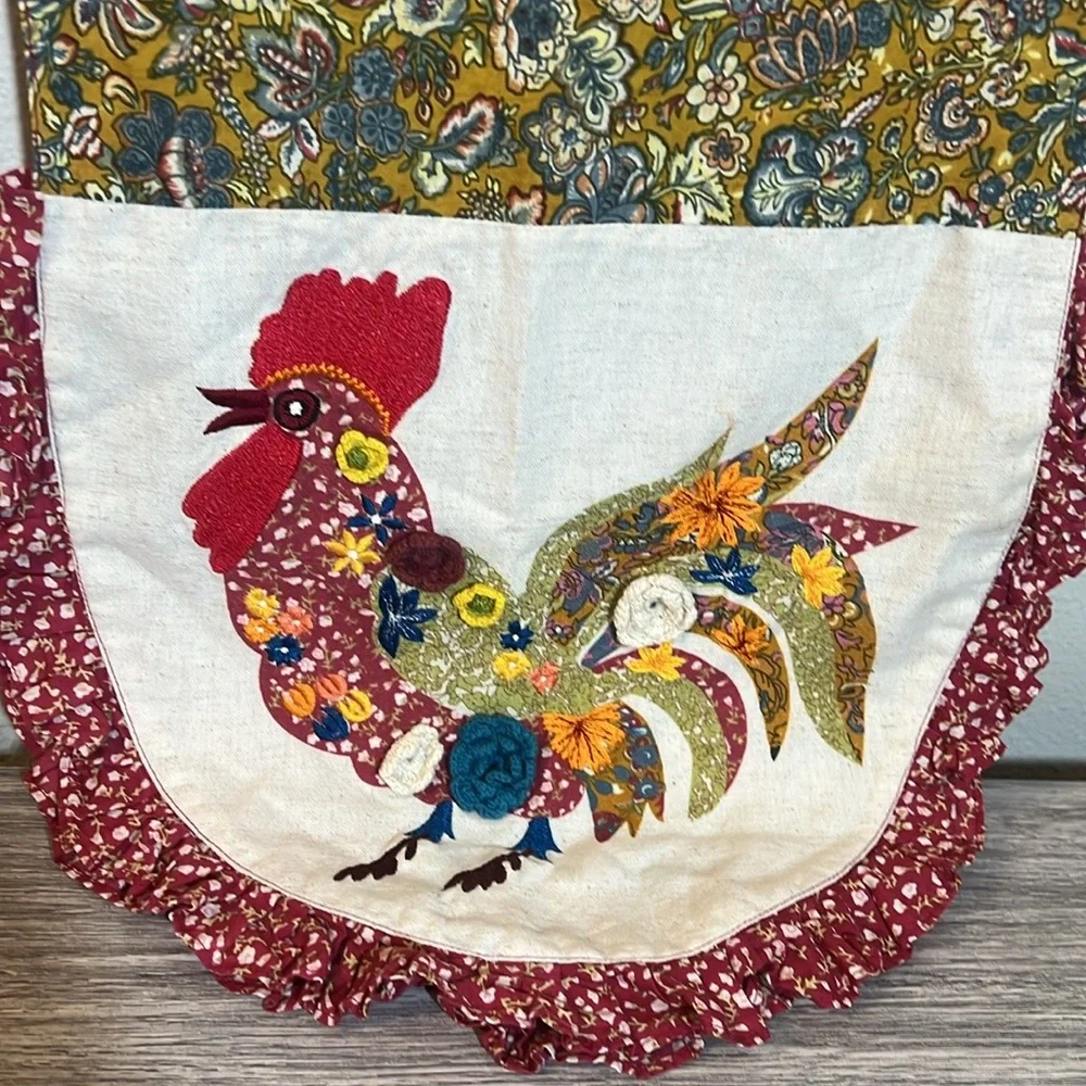 Handmade Rooster Hen Floral Embroidered Table Runner